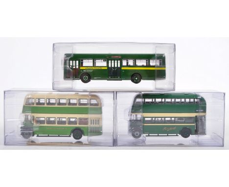 A collection of x3 boxed Britbus made 1/76 scale diecast model buses comprising models No. AS2-04 London Country Short AEC Sw