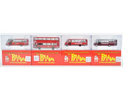 A collection of x4 boxed Britbus made 1/76 scale diecast model buses comprising models No. R801 London Buses Scania Alexander