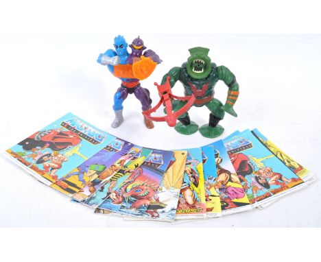 A collection of vintage 1983 / 1984 Mattel made MOTU Masters Of The Universe action figures and mini comic books comprising L