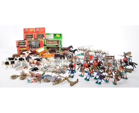 A large collection of assorted vintage Britains and Timpo made lead and plastic model figures to include Britain's lead farm 