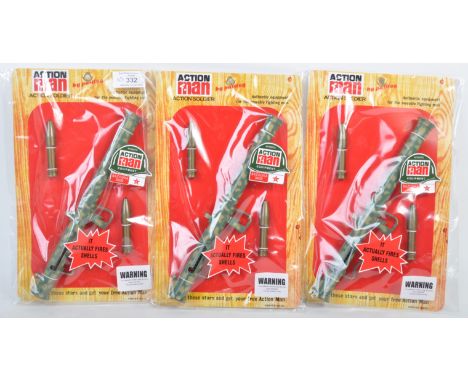 A collection x3 Hasbro / Palitoy made Action Man 40th Anniversary Action Soldier equipment model No. 34220 Bazooka. Camo colo