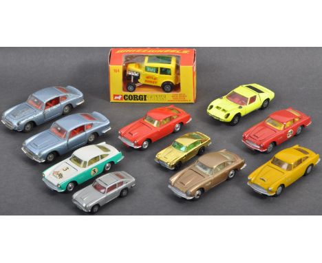 A collection of x11 original vintage Corgi Toys and Dinky Toys diecast model cars comprising x2 Dinky Toys model No.153 Aston