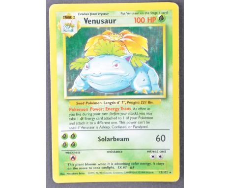 An original vintage 1990's Wizards Of The Coast Pokemon The Trading Card Game Pokemon Card 15/102 Venusaur from the original 