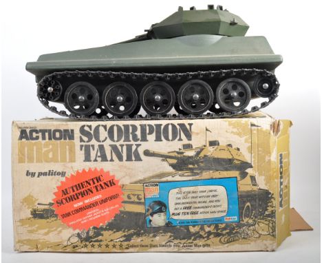 An original vintage Palitoy made boxed Action Man ' Scorpion Tank ' action figure playset. The tank having the revolving turr