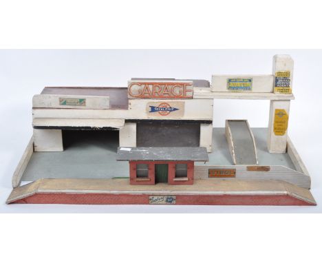 A charming original vintage c1950s Amersham Toys made wooden model Garage for diecast model vehicles. The garage of wooden co