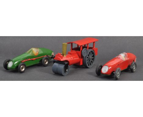 A collection of x3 original vintage Triang /&nbsp;Tri-ang Minic Toys made tinplate (and plastic) clockwork cars and tractor c