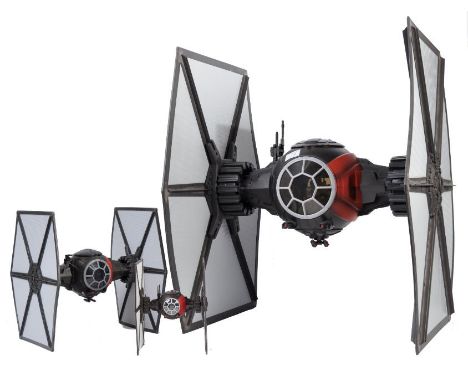 An original Hasbro Black Series Star Wars 6" scale Special Forces Tie Fighter action figure playset along with two graduating