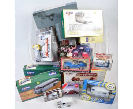 A collection of 30+ assorted boxed diecast model cars and other vehicles. Includes Corgi D949/24, Lledo gift sets, Atlas Edit