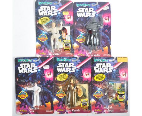 A collection of x5 original vintage Justoys made carded Star Wars ' Bendems ' action figures comprising Luke Skywalker, Darth