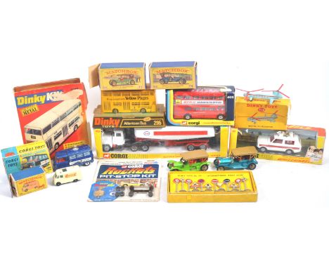 A collection of x12 assorted vintage Dinky Toys, Corgi Toys and Matchbox diecast model cars and other vehicles comprising Cor