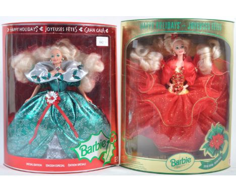 Two original vintage Mattel made ' Happy Holidays ' Special Edition Collector's Barbie Dolls / figures. All contents appear m