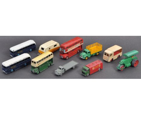 A collection of x10 original vintage Dinky Toys diecast model buses and other vehicles to include models No. 283 Boac Coach, 