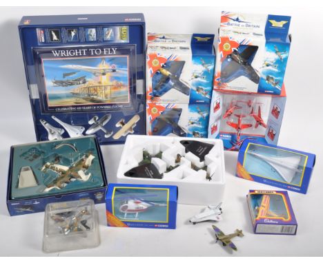 A large collection of assorted aviation interest diecast model planes of various scales and makers to include Corgi, Atlas Ed