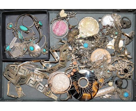Sammlung Silber-Schmuck ab 1900, dabei Navajo-Schmuck mit Türkisen800-925er Silber, überwiegend punziert, zahlreiche Ringe, B