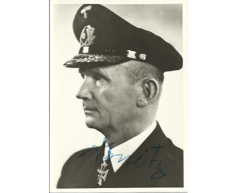  Grand Admiral Karl Donitz signed 6 x 4 b/w Side on head and shoulders portrait photo portrait photo. Head of Hitlers U-Boat 