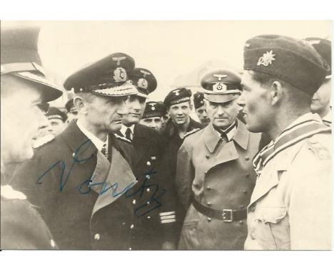  Grand Admiral Karl Donitz signed 6 x 4 b/w portrait photo. Head of Hitlers U-Boat fleet during WW2 and Chancellor after the 