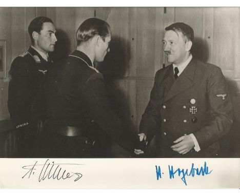  Obst Hermann Hogeback KC OL S & Gen Mjr Dietrich Peltz KC OL S double signed 8 x 5 rare b/w portrait photo with them with Ad
