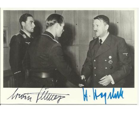  Gen Mjr Dietrich Peltz KC OL S & Obst Hermann Hogeback KC OL S double signed 6 x 4 b/w portrait photo. Good condition 