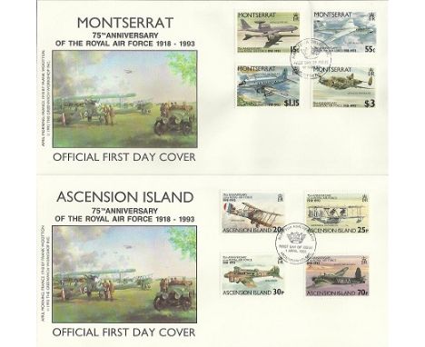  75th ann RAF First Day cover collection of 20 Commonwealth FDCs each with full stamp sets nice illustration and postmarks. G