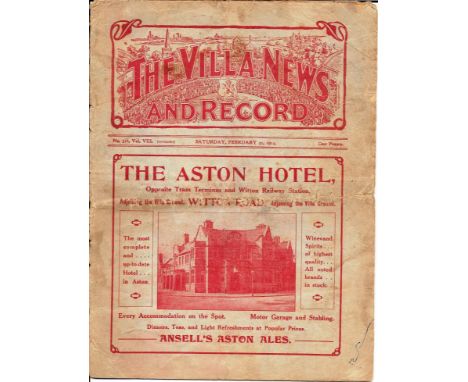 1913-14 ASTON VILLA V WEST BROMWICH ALBION - FA CUP
Programme is in worn condition with marks, folds, tears etc but allso ver