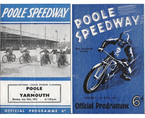 SPEEDWAY - POOLE PROGRAMMES 1948 &amp; 1953
21st June 1948 v Stoke fold &amp; results completed
20th July 1953 v Yarmouth res