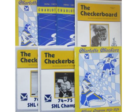ICE HOCKEY - CHARLOTTE CHECKERS PROGRAMMES X 7
All 1970's
Good condition with small amount of rusting on staples