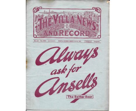 1931-32 ASTON VILLA V WEST BROMWICH ALBION &amp; HUDDERSFIELD RESERVES
Programme covers v West Brom Lge game &amp; Huddersfie