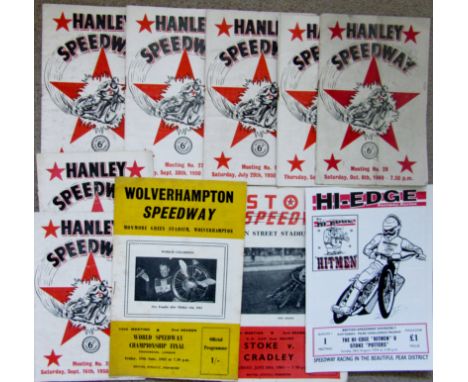 SPEEDWAY - VINTAGE PROGRAMMES MOSTLY HANLEY ( STOKE )
1949 X 2 ( One with worn spine )
1950 x 5 ( One with worn spine + one w