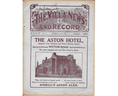 1923-24 ASTON VILLA V WEST BROMWICH ALBION &amp; LIVERPOOL RESERVES
Programme covers the Lge game v West Brom &amp; Central L