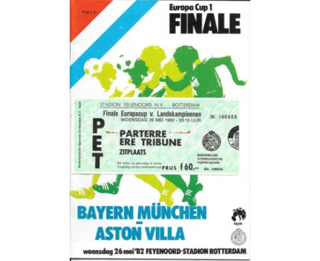 1982 EUROPEAN CUP FINAL B.MUNICH V ASTON VILLA PROGRAMME &amp; TICKET
Programme good. slight marks on ticket&nbsp;
