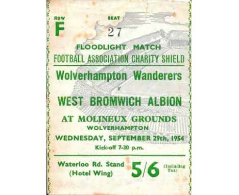 1954 CHARITY SHIELD WOLVES V WEST BROM VERY RARE TICKET
Slight age spots &amp; small tear top edge