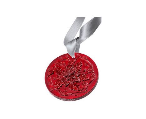 Factory sealed, the red crystal tree ornament features a Poinsettia, a decorative flowering plant known for its holiday signi