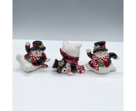 Holly Jolly Snowman collection. Includes three tumblers figurines, depicting a snowman in adorable fun poses. This item has i