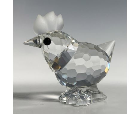 This retired chicken figurine was made from clear faceted crystal, with black eyes and a frosted comb. Swarovski acid mark. I