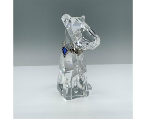 Beautifully crafted crystal dog featuring a collar made from blue crystal with a metal finish. This item has its original box