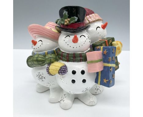 Tune: We wish you a Merry Christmas. Features a whimsical group of snowmen with presents. This item has its original box, dim
