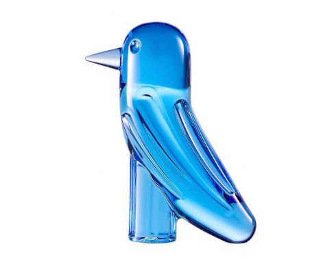 Blue crystal bird figure with minimalist lines and a vibrant hue. 2814240. This item has its original box. Box measures: 5.5"