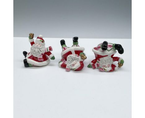 Mingle, Jingle, Be Merry collection. Includes three Santa tumbler figurines in adorable poses. Fitz and Floyd original tag. T
