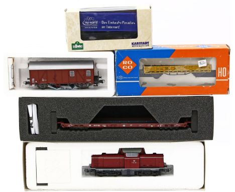 Rangierlok mit 4 div. Güterwagen, Roco H0. Verschiedene Art.-Nrn., die Lok 43644, für Gleichstrombetrieb, Funktion nicht gepr