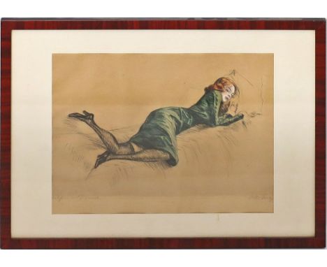 Goetze, Otto (1868 Leipzig - Berlin 1931) "...frau mit Zigarette", so li. u.betitelt. Kolorierte Radierung (gebräunt, l. Alte