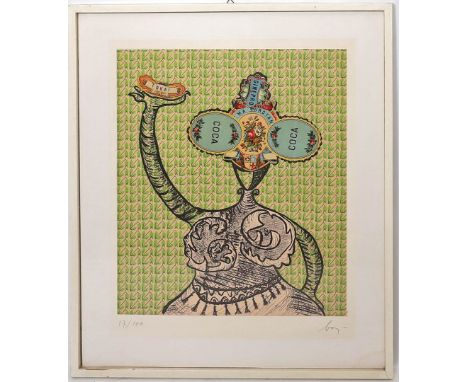 Baj, Enrico (1924 Mailand - Vergiate 2003) "Coca Cola", so im Werk betitelt. Farblithographie/Collage, re. u. mit Bleistift s
