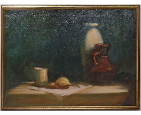 Unbekannter Maler Stillleben. Öl/Lwd., verso unleserlich in Kyrillisch sign. und bez. Ca. 60x 70 cm. R.