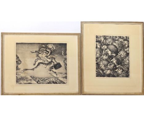 Weber, Andreas Paul (1893 Arnstadt - Schretstaken 1980) 2 Arbeiten - dabei "Der Überläufer". Lithographien (Altersspuren), je