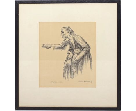 Kollwitz, Käthe (1867 Königsberg-Moritzburg 1945), nach "Frau vertraut sich dem Tod an", nach der Kreidelithographie von 1934