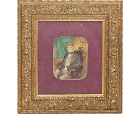 Unbekannter Maler (um 1861) Dreiviertelportrait eines sitzenden Herren mit Kappe. Aquarell, re. u. unleserlich sign. und dat.
