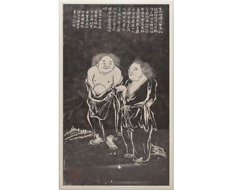 Asiatischer Steinabrieb. Hanshan und Shide, nach Luo Ping. 115x 66 cm. R.
