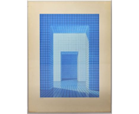 Reuter, Hans Peter (geb. 1942 in Villingen-Schwenningen) Gekachelter Raum bzw. Stadtbad ohne Ding Nr. 97. Farbserigraphie (Al