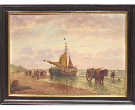 Straaten, A. v. (1. Hälfte 20. Jh.) Holländische Fischer am Strand. Öl/Lwd. (rets.), re. u. sign. 51x 70 cm. R.