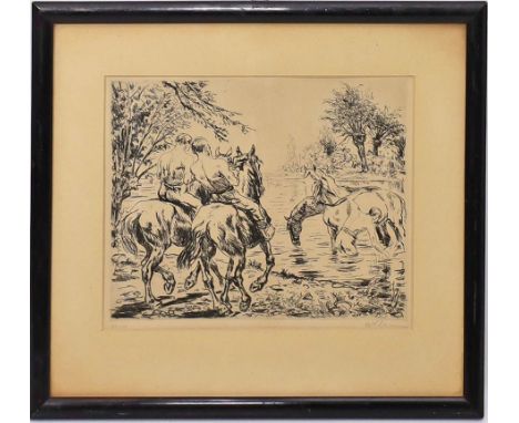 Klemm, Walter (1883 Karlsbad - Weimar 1957) "In der Schwemme". Radierung, mit Bleistift sign. und Ex. 80/100. 19x 24 cm. PP.,