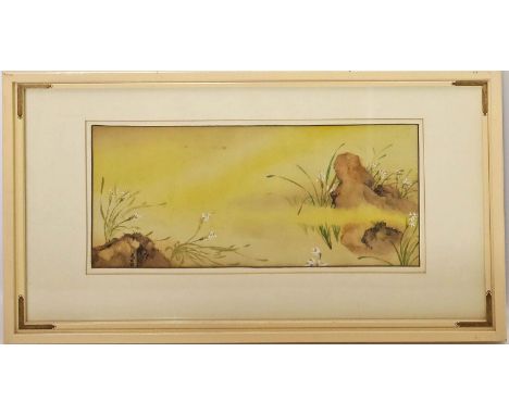 Tin Ly Studio (um 1981) "Narcissius III". Mischtechnik/Stoff, u. sign. Ca. 16,5x 35,5 cm. PP., R.